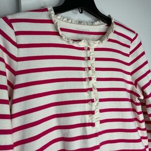 Pink & White Cotton Long Sleeve Ruffled Top Preppy Casual Classic Size L Talbots